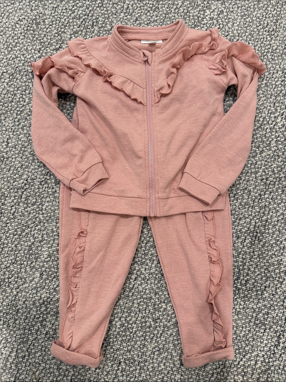 Mimiclakin Dusty Rose Zip Front Ruffle Baby Set